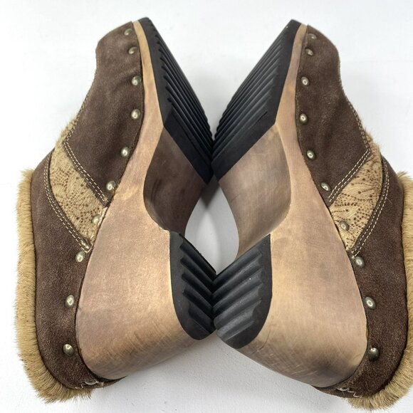 Y2K Clogs Shoes Womens Size 8.5 Wooden Heel Studded Animal Print Boho Hippie - Picture 8 of 9